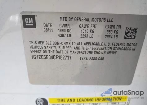 2012 Chevrolet Malibu 1Lt z USA, uszkodzony, nr VIN 1G1ZC5E04CF152717